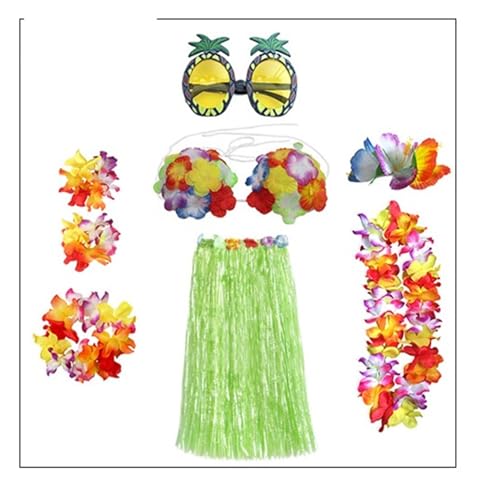 LNNXSZ Hawaii Hula Set 1 Set Kunststofffasern Mädchen Frau Hawaiian Gras Rock Kostüm Blume Hula-Rock 60 cm/80 cm Tanzkleid Party Hawaii Strand (Color : B-Light Green, Size : 60cm) von LNNXSZ