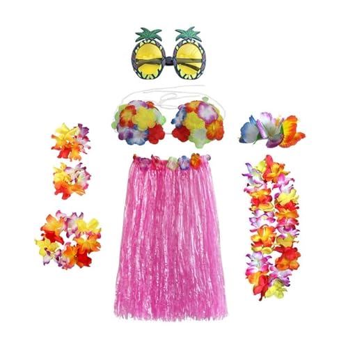 LNNXSZ Hawaii Hula Set 1 Set Kunststofffasern Mädchen Frau Hawaiian Gras Rock Kostüm Blume Hula-Rock 60 cm/80 cm Tanzkleid Party Hawaii Strand (Color : B3-8pcs 1 set, Size : 60cm) von LNNXSZ