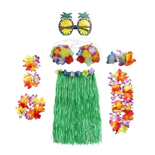 LNNXSZ Hawaii Hula Set 1 Set Kunststofffasern Mädchen Frau Hawaiian Gras Rock Kostüm Blume Hula-Rock 60 cm/80 cm Tanzkleid Party Hawaii Strand (Color : B5-8pcs 1 set, Size : 60cm) von LNNXSZ