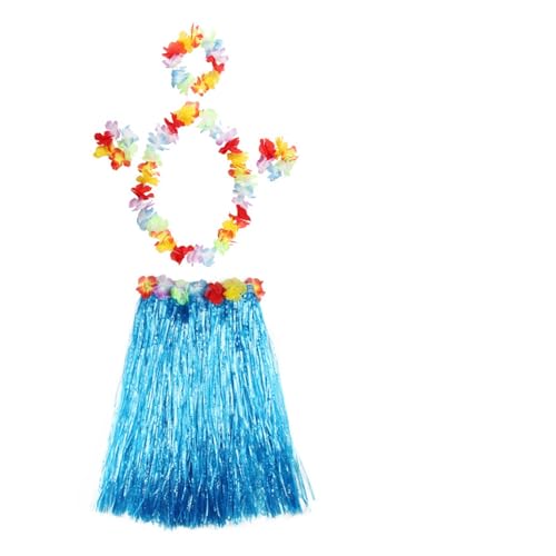 LNNXSZ Hawaii Hula Set 1set Kunststoff Fasern Frauen Gras Röcke Hula-Rock Hawaiian Kostüme 30CM/40/CM60CM/80cm Damen Kleid Up Festliche Party Supplies (Color : Blue garland, Size : 30cm) von LNNXSZ