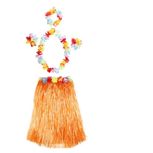 LNNXSZ Hawaii Hula Set 1set Kunststoff Fasern Frauen Gras Röcke Hula-Rock Hawaiian Kostüme 30CM/40/CM60CM/80cm Damen Kleid Up Festliche Party Supplies (Color : Orange garland, Size : 40cm) von LNNXSZ