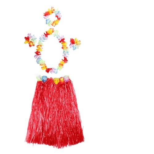 LNNXSZ Hawaii Hula Set 1set Kunststoff Fasern Frauen Gras Röcke Hula-Rock Hawaiian Kostüme 30CM/40/CM60CM/80cm Damen Kleid Up Festliche Party Supplies (Color : Red garland, Size : 80cm) von LNNXSZ