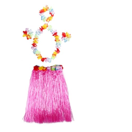 LNNXSZ Hawaii Hula Set 1set Kunststoff Fasern Frauen Gras Röcke Hula-Rock Hawaiian Kostüme 30CM/40/CM60CM/80cm Damen Kleid Up Festliche Party Supplies (Color : Rose garland, Size : 30cm) von LNNXSZ