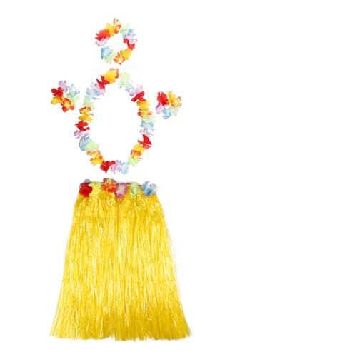 LNNXSZ Hawaii Hula Set 1set Kunststoff Fasern Frauen Gras Röcke Hula-Rock Hawaiian Kostüme 30CM/40/CM60CM/80cm Damen Kleid Up Festliche Party Supplies (Color : Yellow garland, Size : 30cm) von LNNXSZ