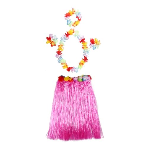 LNNXSZ Hawaii Hula Set 5 Stück Hawaiian Fancy Grass Rock Arm- und Beinbänder Kostüm Hula Rock Hawaiian Party Zubehör Dress Up Festliche Party Supplies (Color : Pink) von LNNXSZ