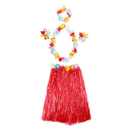 LNNXSZ Hawaii Hula Set 5 Stück Hawaiian Fancy Grass Rock Arm- und Beinbänder Kostüm Hula Rock Hawaiian Party Zubehör Dress Up Festliche Party Supplies (Color : Red) von LNNXSZ