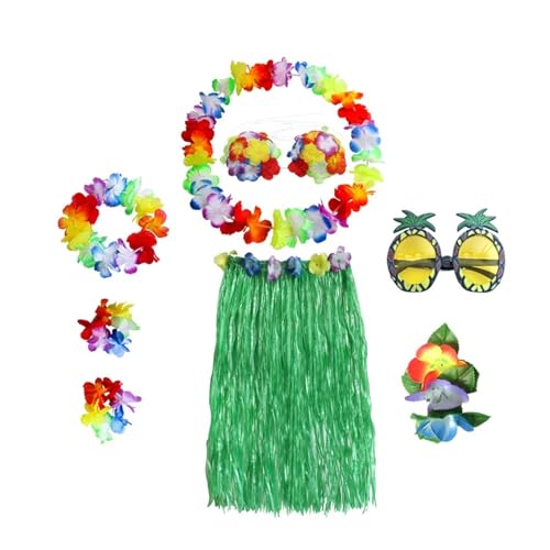 LNNXSZ Hawaii Hula Set 60 cm/80 cm 8 Stücke Kunststofffasern mädchen Frau Hawaiian Rock Gras kostüm Blumenrock Hula-tanzkleid Party Hawaii Strand (Color : Classic 3, Size : 60cm) von LNNXSZ