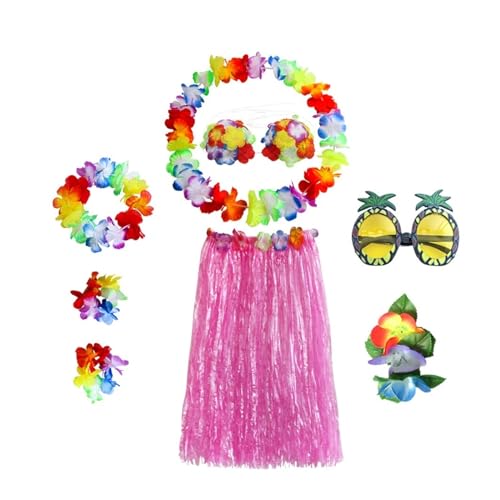 LNNXSZ Hawaii Hula Set 60 cm/80 cm 8 Stücke Kunststofffasern mädchen Frau Hawaiian Rock Gras kostüm Blumenrock Hula-tanzkleid Party Hawaii Strand (Color : Classic 4, Size : 80cm) von LNNXSZ
