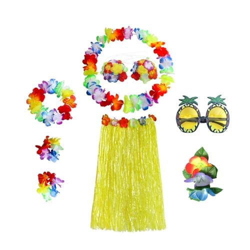 LNNXSZ Hawaii Hula Set 60 cm/80 cm 8 Stücke Kunststofffasern mädchen Frau Hawaiian Rock Gras kostüm Blumenrock Hula-tanzkleid Party Hawaii Strand (Color : Classic 6, Size : 60cm) von LNNXSZ