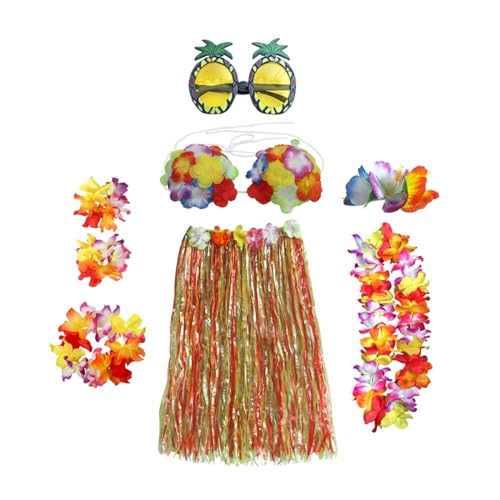 LNNXSZ Hawaii Hula Set 60 cm/80 cm 8 Stücke Kunststofffasern mädchen Frau Hawaiian Rock Gras kostüm Blumenrock Hula-tanzkleid Party Hawaii Strand (Color : Upgrade 2, Size : 60cm) von LNNXSZ