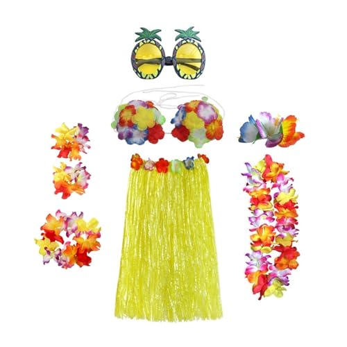 LNNXSZ Hawaii Hula Set 60 cm/80 cm 8 Stücke Kunststofffasern mädchen Frau Hawaiian Rock Gras kostüm Blumenrock Hula-tanzkleid Party Hawaii Strand (Color : Upgrade 6, Size : 60cm) von LNNXSZ