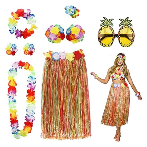 LNNXSZ Hawaii Hula Set 8er-Pack Hula-Rock-Kostüm-Zubehör-Set for Hawaii-Luau-Party, Tanzen, Hawaii-Motto-Party-Dekoration for Geburtstag, Hochzeit, Party (Color : Colored, Size : 8pcs set) von LNNXSZ
