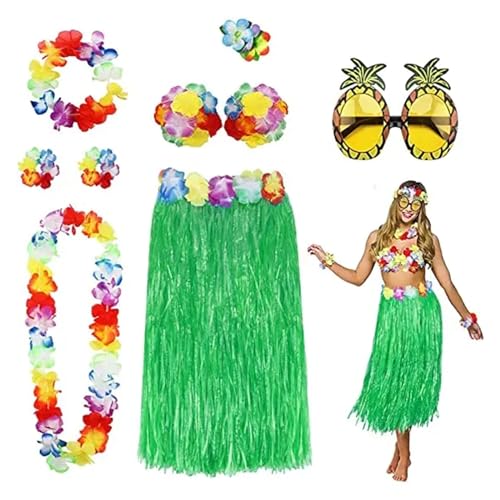 LNNXSZ Hawaii Hula Set 8er-Pack Hula-Rock-Kostüm-Zubehör-Set for Hawaii-Luau-Party, Tanzen, Hawaii-Motto-Party-Dekoration for Geburtstag, Hochzeit, Party (Color : Green, Size : 8pcs set) von LNNXSZ