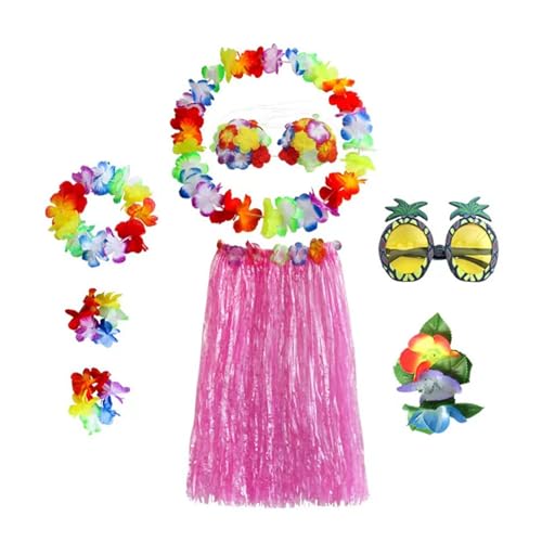 LNNXSZ Hawaii Hula Set 8er-Pack Hula-Rock-Kostüm-Zubehör-Set for Hawaii-Luau-Party, Tanzen, Hawaii-Motto-Party-Dekoration for Geburtstag, Hochzeit, Party (Color : Pink, Size : 8pcs set) von LNNXSZ