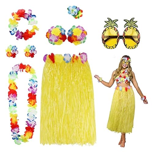 LNNXSZ Hawaii Hula Set 8er-Pack Hula-Rock-Kostüm-Zubehör-Set for Hawaii-Luau-Party, Tanzen, Hawaii-Motto-Party-Dekoration for Geburtstag, Hochzeit, Party (Color : Yellow, Size : 8pcs set) von LNNXSZ