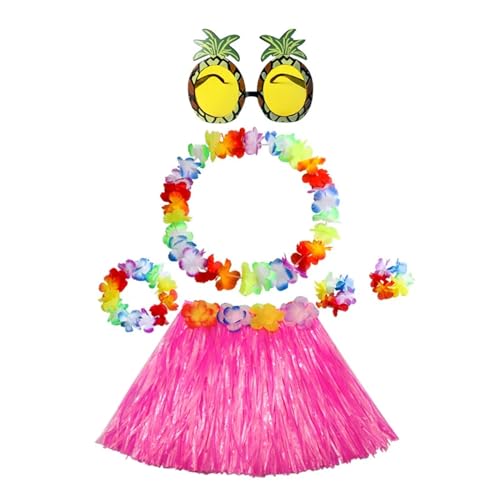 LNNXSZ Hawaii Hula Set Elastischer hawaiianischer Hula-Tänzerin-Grasrock for Mädchen mit Blumenkostüm-Set, tropische Geburtstagsparty-Dekorationen (Color : Pink) von LNNXSZ