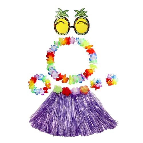 LNNXSZ Hawaii Hula Set Elastischer hawaiianischer Hula-Tänzerin-Grasrock for Mädchen mit Blumenkostüm-Set, tropische Geburtstagsparty-Dekorationen (Color : Purple) von LNNXSZ