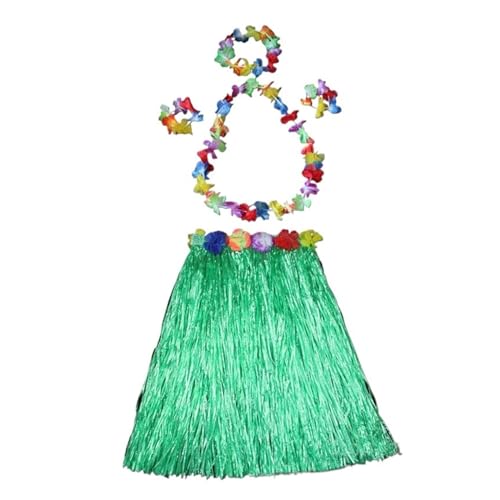LNNXSZ Hawaii Hula Set Hawaiianische Hula-Rock-Kostüme, Kinder, Bühnenkleid, Kunststofffasern, Frauen, Grasröcke, Damen, verkleiden sich, festliche Partyzubehör (Color : Green) von LNNXSZ
