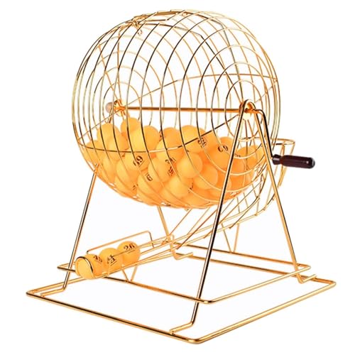 LNQKJXIIA Bingo-Käfigrad aus Metall – Manuelle Lotteriemaschine mit Einer Kapazität von 200 Bällen for große Gruppen, Partys und Unterhaltungsorte(Gold) von LNQKJXIIA