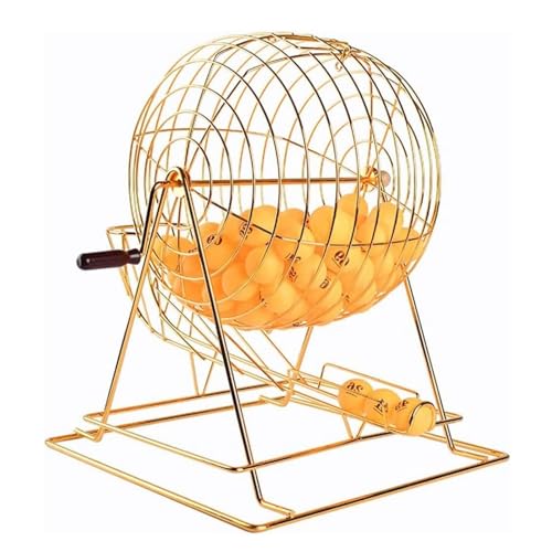 LNQKJXIIA Metall-Tombola mit 50 Bällen, Lotterie-Ziehungsmaschine und Bingo-Käfig for Partyspiele(Gold) von LNQKJXIIA