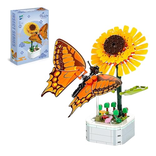 LNSYSNS Blumen Klemmbausteine - Building Block Flower mit Klips Sonnenblumen - Exquisit für Dekoration & Geschenke - Klemmbausteine Schmetterling für Zuhause & Büro von LNSYSNS