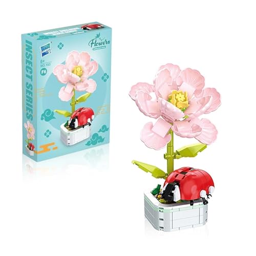 LNSYSNS Klemmbausteine Blumen, Blumen Bausteine Set, Klemmbausteine Pflanzen, Bausteinspielzeug, Verwendbar als Wohndeko, DIY Bauspielzeugset, Marienkäfer-Blumentopfpflanzen von LNSYSNS