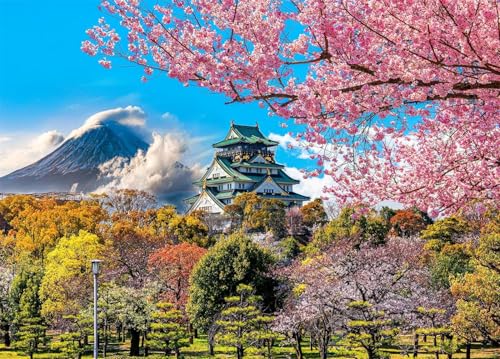 Puzzle 1000 Teile, Osaka Castle, Papierpuzzle für Erwachsene, Fuji-Kirschblüten-Puzzle für Erwachsene, Geschenke 50 x 70 cm von LNTYW
