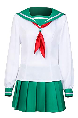 LOADREAM Kagome Higurashi Kostüm Kleid Frauen Japanische Anime Schule Mädchen Grün Matrosen Kleid Tops Rock Kagome Cosplay Uniform Set (Kagome Matrosenkleid Set, 2XL) von LOADREAM