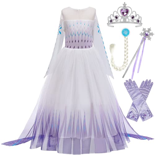 LOBTY ELSA 2 Kostüm Kleid Eiskönigin 2 Prinzessin Kostümkleid mit Zubehör Geburtstagsfeier Cosplay Verkleidung Lila 100cm von LOBTY
