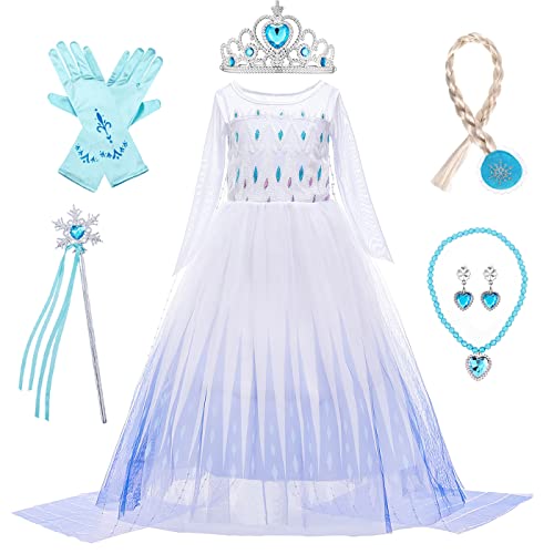 LOBTY Mädchen Elsa Prinzessin Kleid mit Accessoires Schneekönigin 2 Verkleidung Kinder Prinzessin Kleid Weihnachten Geburtstag Party Halloween Karneval Cosplay Kostüm von LOBTY