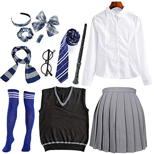 LOBTY Zauberer Set Krawatte Pullover Bluse Rock Brille Zauberstab Schal Haarschmuck Set Overknee Strümpfe Kostüm Zubehör für Kinder Erwachsene Zubehör Set Karneval Verkleidung Fasching Halloween von LOBTY