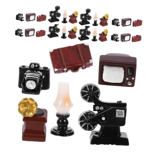 LOEFLIFA 30 Stück Teiliges Miniatur Möbelset Retro Grammophon Kamera Projektor Miniatur Heimdekoration für Wohnzimmer Büro DIY Puppenhaus Zubehör Vintage Kunsthandwerk von LOEFLIFA