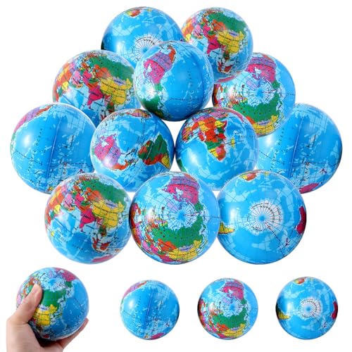 15 Stück Antistressball Weltkugel,6.3CM Stressball Globus Klein,Anti Stress Bälle,Mini Stressball,Anti Stress Spielzeug Bälle,Mini Globus Kinder für Kinder Erwachsene von LOEPENLE
