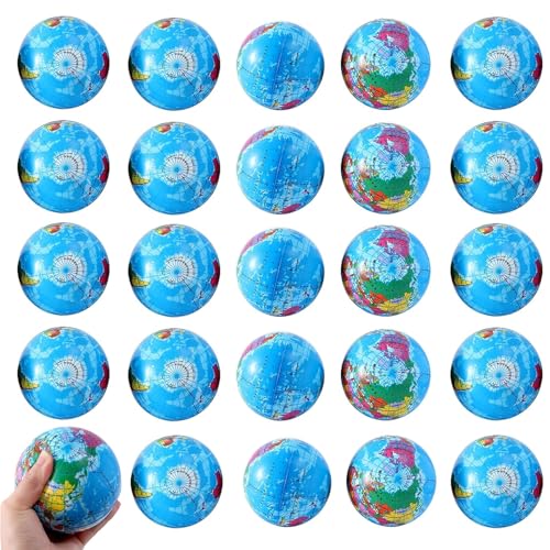 24 Stück Antistressball Weltkugel,5CM Stressball Globus Klein,Anti Stress Bälle,Anti Stress Spielzeug Bälle,Mini Globus Kinder Stressball für Kinder Erwachsene von LOEPENLE