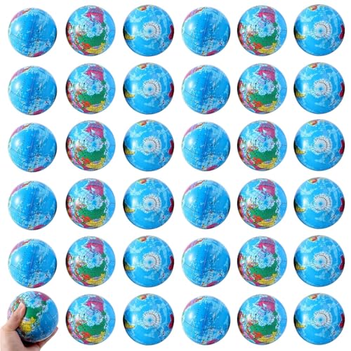36 Stück Antistressball Weltkugel,5CM Stressball Globus Klein,Anti Stress Bälle,Anti Stress Spielzeug Bälle,Mini Globus Kinder Stressball für Kinder Erwachsene von LOEPENLE