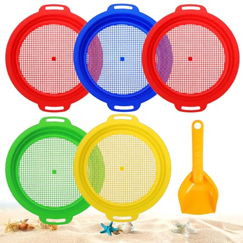LOEPENLE 5 Stück Strand-Sandsieb-Siebe,Feines Sandsieb Kinder mit 1 Stück Schaufel,Kunststoff Strand Sand Sifter,Strandsandsieb,Sand-Strand-Set für Kinder,Sandsieb für Hinterhof,Sandkästen von LOEPENLE