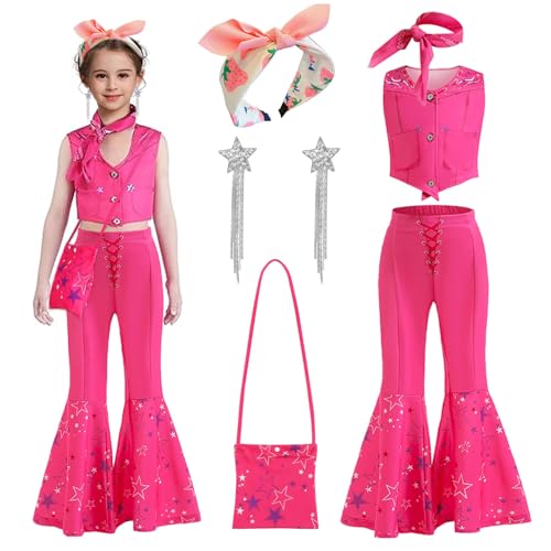 LOEPENLE Mädchen Rosa Kostüm Anziehen,Film Heroine Cosplay Rosa Herz Kleid Kinder Outfits Geburtstag Bühne Party (160(14-15J)) von LOEPENLE