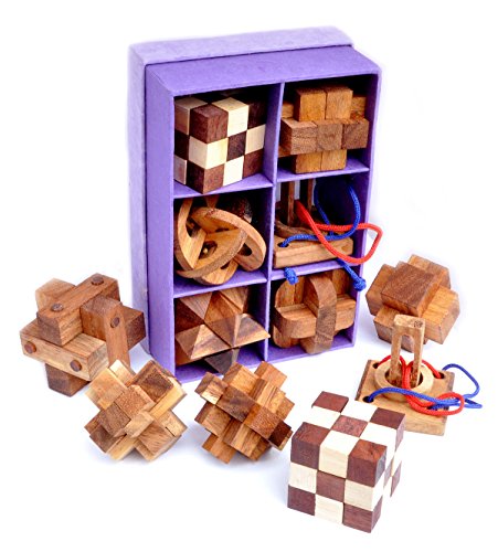 Logica Spiele Art. Set Holz 6 in 1-3D Denkspiele aus Edlem Holz - Geduldspiele in Einer Geschenkbox aus Reispapier - Gemischte Schwierigkeiten - Leonardo da Vinci Kollektion von LOGICA GIOCHI