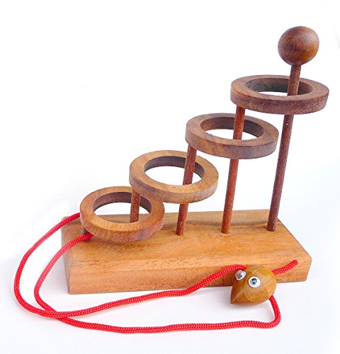 Logica Spiele Art. Das Mäuschen Befreien - Seilpuzzle - Denkspiel aus Holz - Schwierigkeit 4/6 Extrem - Knobelspiel - Geduldspiel - Leonardo da Vinci Kollektion von LOGICA GIOCHI