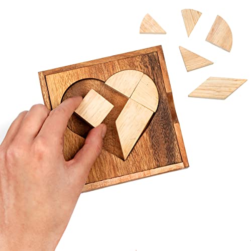Logica Spiele Art. Herz Tangram - Geometrische Denkspiel aus Edlem Holz - 49 Figuren in 1 - Lernspiel - Taschen Version - Euklid Serie von LOGICA GIOCHI