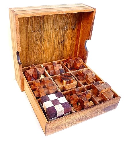 Logica Spiele Art. Holz Set 9 in 1 - Denkspiele aus Edlem Holz - 3D Denkspiele Set - Knobelspiele - Leonardo da Vinci Kollektion von LOGICA GIOCHI