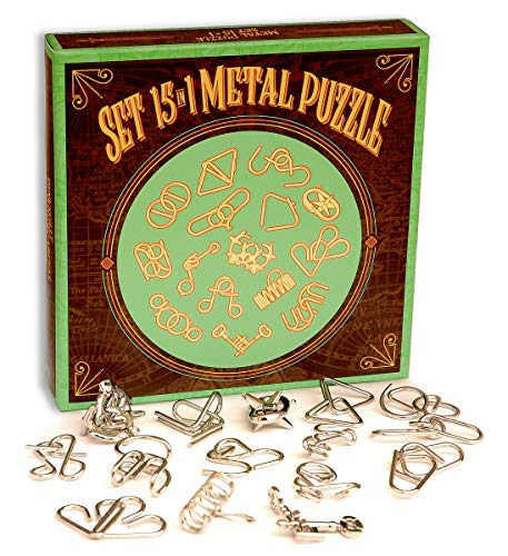 Logica Spiele Art. Set 15 in 1 Metallpuzzle - Metallpuzzles Set - Gemischte Schwierigkeiten - Grünes Box von LOGICA GIOCHI