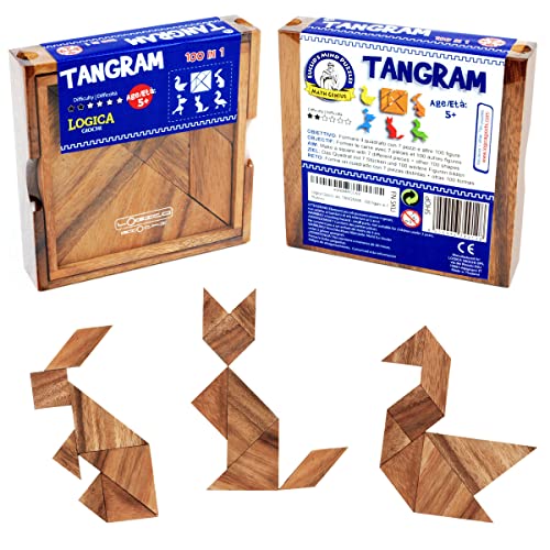 Logica Spiele Art. Tangram - 100 Puzzle in 1 - Denkspiel aus Edlem Holz - Erziehungsspiel - Lernspiele - Knobelspiel - Geduldspiel - Euklid Serie von LOGICA GIOCHI