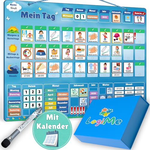 𝐋𝐨𝐠𝐢𝐌𝐞® Tagesplaner mit Kalender [241 MAGNETE] - Montessori Routine Planer Kinder - Kinderkalender & Tagesplan magnetisch - Aufgabentafel Aufgabenplaner Routineplaner - Tagesablauf Routinen Plan von LOGIME