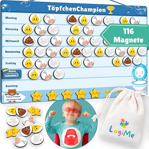 𝐋𝐨𝐠𝐢𝐌𝐞® Töpfchentraining inkl. 116 MAGNETE - Pipi und Kacka Belohnungssystem für Kinder - Kalender fürs Töpfchen Training - Toilettentraining magnetisch Klo - Toilettentrainer Toilette Kleinkind von LOGIME