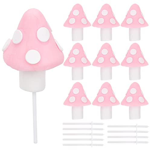 LOGOFUN 10 Stück Pilze Cupcake Topper Pilze Kuchen Dekorationen Mini Pilze Kuchen Topper Feengarten Kuchen Picks für Kuchendekorationen (Rosa) von LOGOFUN