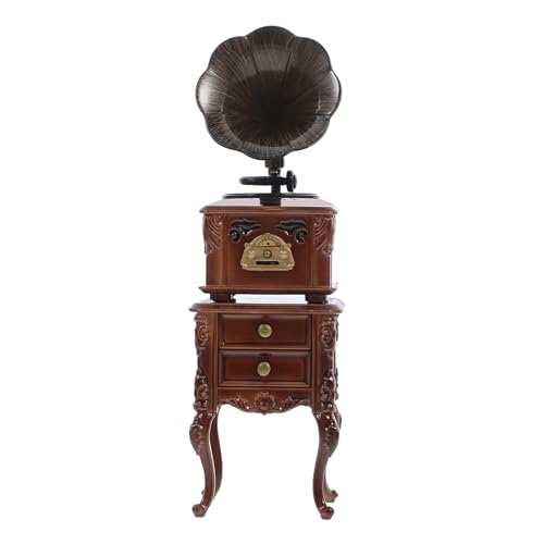 LOGOFUN Miniatur Vintage Phonograph mit Sound Puppenhaus Retro Phonograph mit Schrank Mini Phonograph Modell für Puppenhaus Zubehör von LOGOFUN