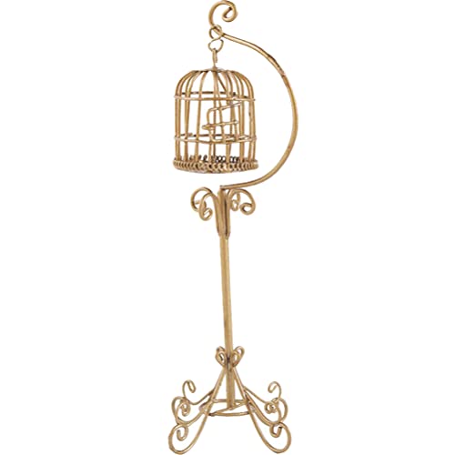 LOGOFUN Puppenhaus Miniaturmöbel Vogelkäfig 1:12 Metall Vogelkäfig Bodenständer Modell Mini Feengarten Mikrolandschaft Zubehör Puppenhaus Dekoration (Glod) von LOGOFUN