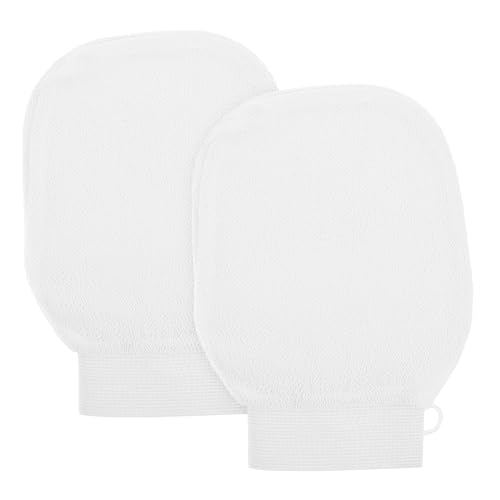 LOGOFUN Wildpier Peeling-Handschuh für Körperpeeling, Peeling-Handschuh, Körperpeeling für Dusche, abgestorbene Haut, Peeling, Weiß, 2 Stück von LOGOFUN