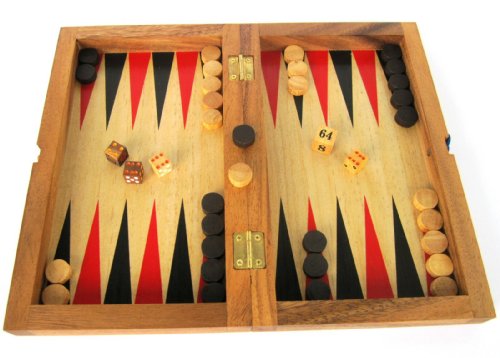 Backgammon + Dame Gr. M - aus Holz mit klappbarem Spielbrett 31 x 25 cm und rot/schwarzen Backgammon-Feldern Backgammon + Dame Gr. M - aus Holz mit klappbarem Spielbrett 31 x 25 cm und rot/schwarzen Backgammon-Feldern von LOGOPLAY